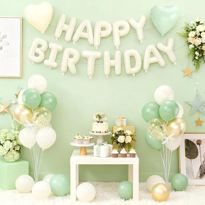 29PC Green Heart Happy Birthday Balloon Banner, 16Inch 3D Aluminum Letter - Image 6