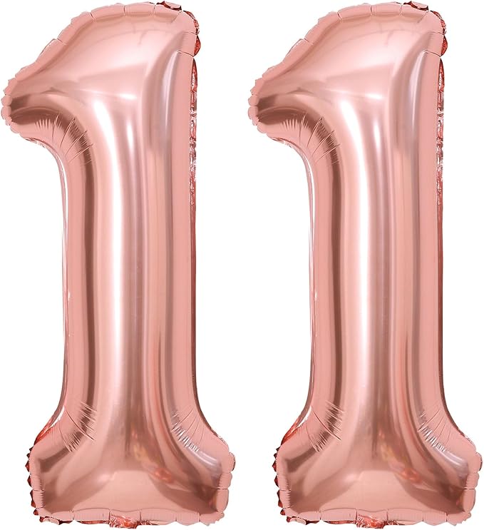 Rose Gold 11 Number Balloons, 40 Inch Big Giant Jumbo 11 Balloon Numbers Rose by BBPOOL