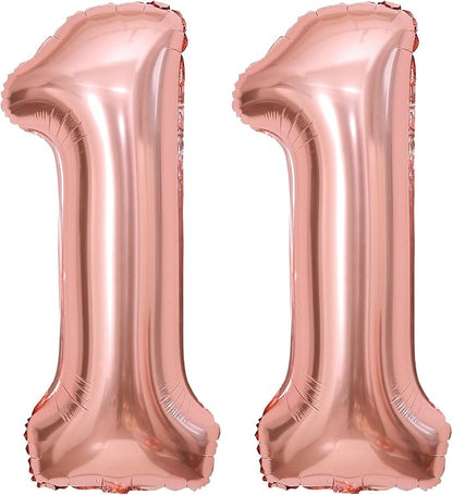 Rose Gold 11 Number Balloons, 40 Inch Big Giant Jumbo 11 Balloon Numbers Rose by BBPOOL