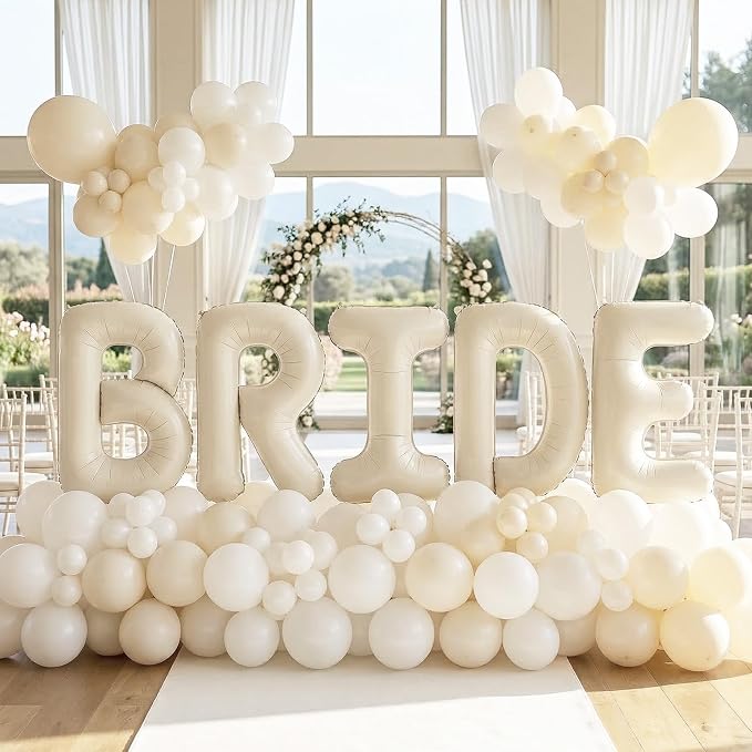 Biapian 40 Inch BRIDE Letter Balloons, Big Cream BRIDE Foil Balloons - Image 8