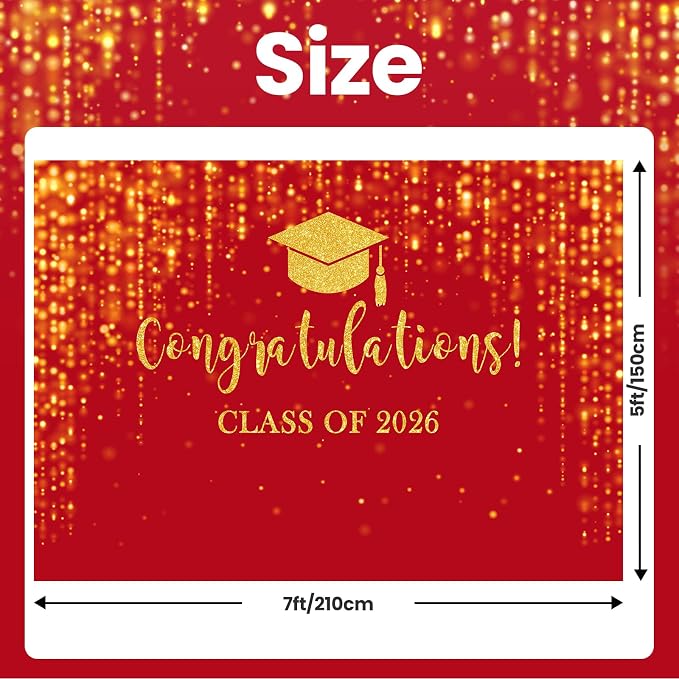 Mocsicka Class of 2026 Backdrop Red Gold Glitter Bokeh Graduation Party - Image 4