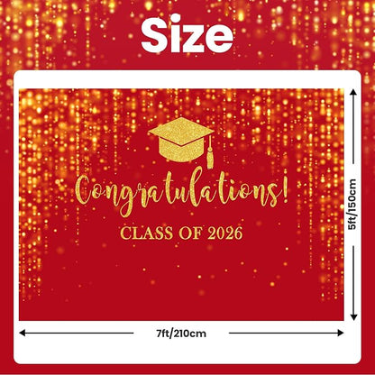 Mocsicka Class of 2026 Backdrop Red Gold Glitter Bokeh Graduation Party - Image 4