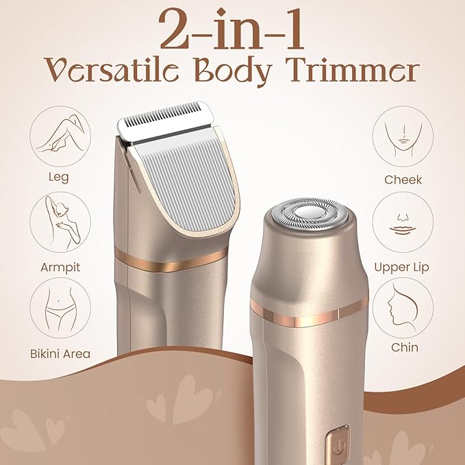 Electric Bikini Trimmer for Women - Waterproof Pubic Hair Trimmer & Facial Shaver, Rechargeable Cordless Electric Razor with Ceramic Blades, IPX7 Shower-Safe for Sensitive Skin, Gift for Her