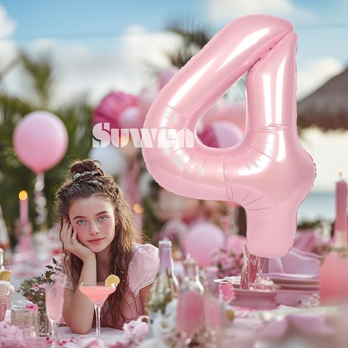 SUWEN 40 Inch Pink Large 4 Number Balloons Big Foil Helium Number Balloons 0-9 - Image 3