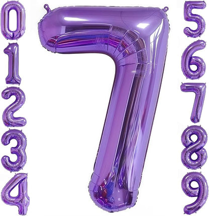 Purple 7 Balloon Number, 40 Inch Number 7 Balloon Big Purple 7 Foil Mylar by BBPOOL