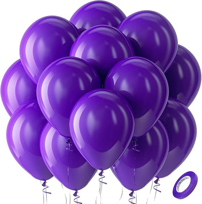 Bezente Dark Purple Latex Round Helium Party Balloons 100 Pack 12 inch | Purple by Bezente