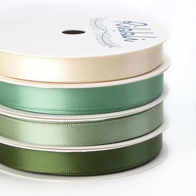 Ribbli Sage Green Satin Ribbon 3/8 Inch x 4 Rolls Total 40 Yards- - Image 2