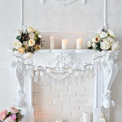 1 String of 8PCS White Bow Garland Banner Decoration, Pre-Strung Satin Ribbon - Image 8