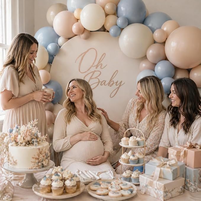 Dusty Blue Nude Sand Balloons, Double Stuffed Apricot Nude Balloon Slate Fog - Image 3