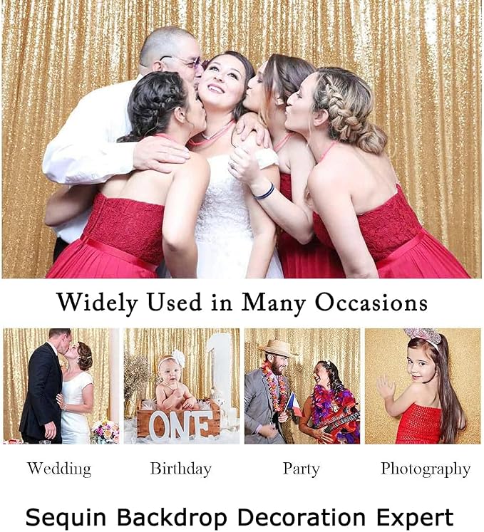ShinyBeauty Light Gold Backdrop Sequin Curtains 4FTx7FT 2 Pieces Photograph - Image 6