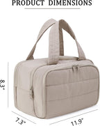 Travel Toiletry Bag for Women, Large Wide-open Puffy Cosmetic Makeup Bag with Wet-Dry Separation, Multi-Pocket Organizer with Carry Handle for Toiletries, Cosmetics, Essentials, Camel