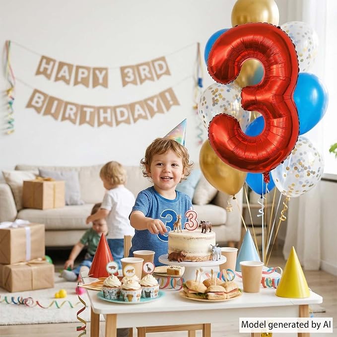 Red Number 3 Balloon 40 Inch, Foil Numeral - Image 7