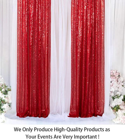 ShinyBeauty Sequin Curtains 2 Panels Red 2FTx8FT Sequin Photo Backdrop Red - Image 2