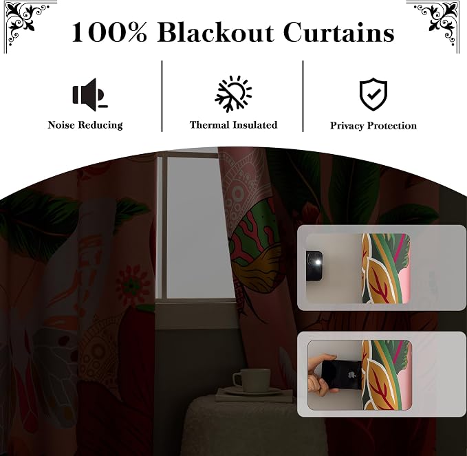 Tyrot Pink Boho Floral Blackout Curtains - Image 3