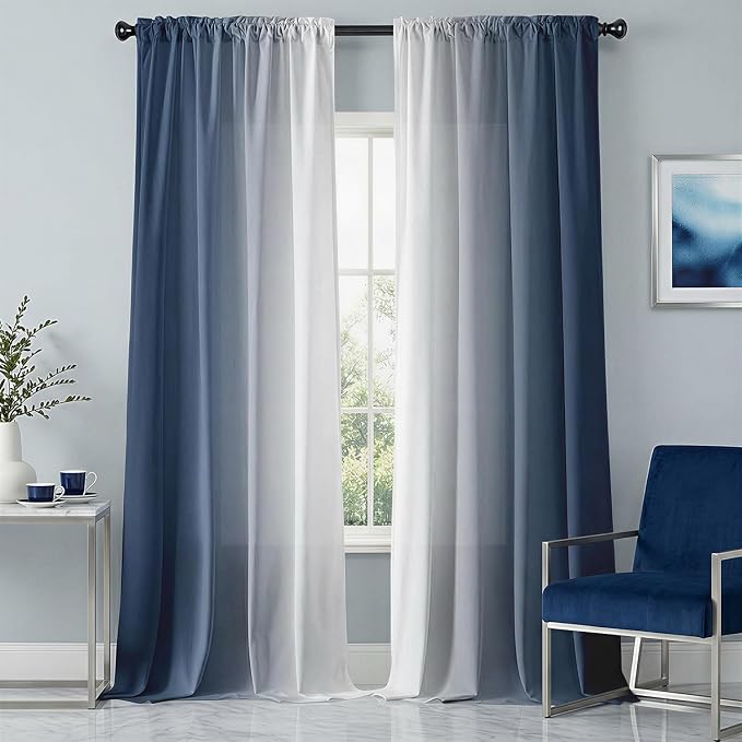 Blue and White Ombre Curtains 84 Inches Length 2 Panels | Light-Filtering by XFLINGBAO