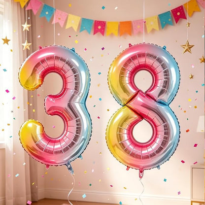 10 Pcs Number Balloons 32 Inch Rainbow 0-9 Number Mylar Foil Balloons Rainbow - Image 3