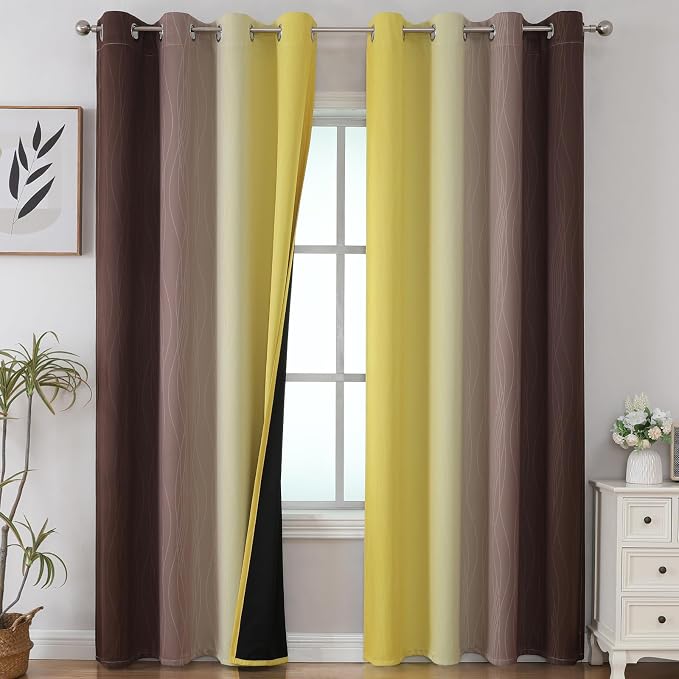 Brown and Yellow Blackout Curtains by ESTELARTEXTILER