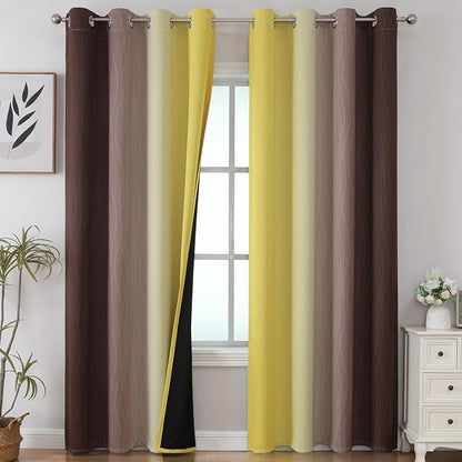 Brown and Yellow Gradient Blackout Curtains by ESTELARTEXTILER