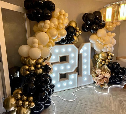 Black Gold White Balloon Arch Kit, Double Stuffed Pearl Sand White Black Chrome - Image 5
