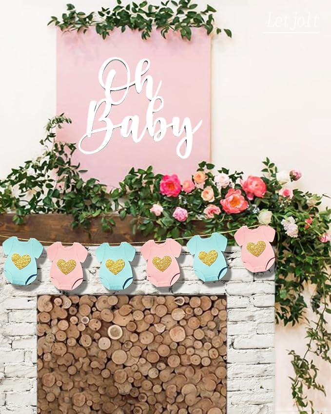 Letjolt Blue Pink Gender Reveal Garland 9 Bodysuit Flags | Pre-strung 9-piece - Image 3