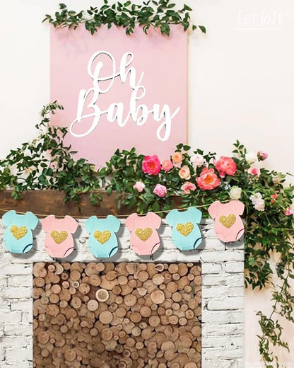 Letjolt Blue Pink Gender Reveal Garland 9 Bodysuit Flags | Pre-strung 9-piece - Image 3
