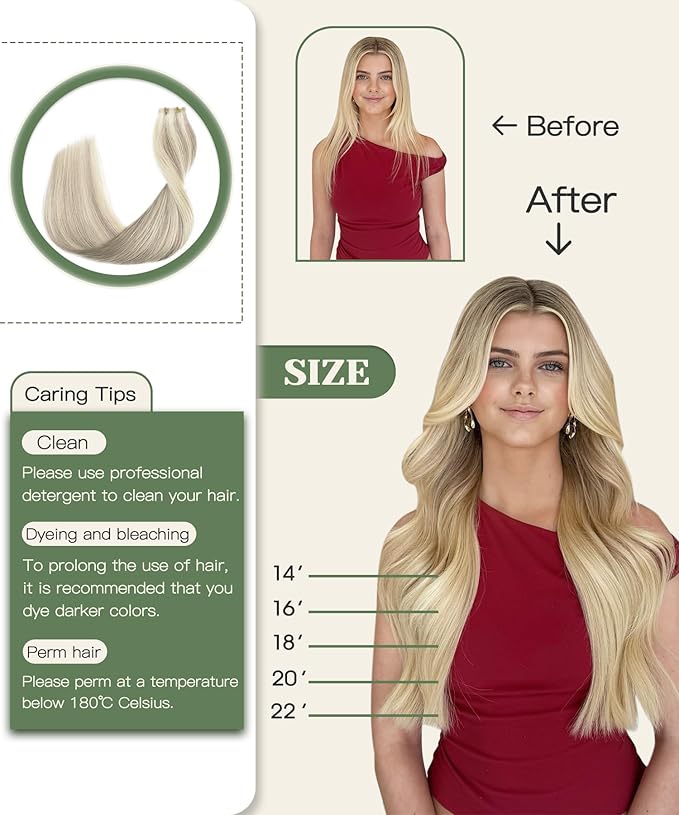 SURNEL Injected Tape in Hair Extensions #18P60 Ash Blonde with Platinum Blonde Seamless Remy Invisible Tape in Extensions Human Hair 20 Pcs 40g(#18P60,18)