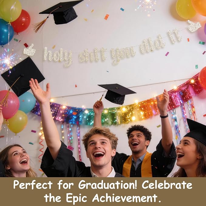 Funny Grad Banner Holy Shit You Did It Banner – Pre-Strung Glitter Graduation - Image 5