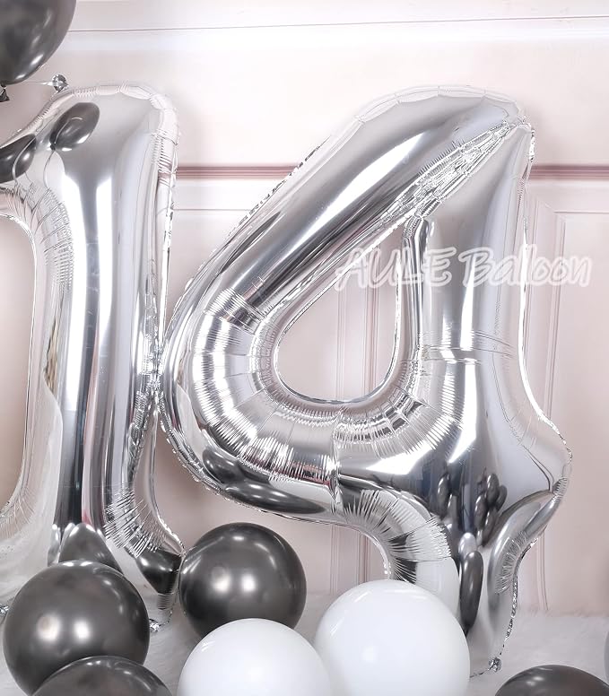 AULE 40 Inch Silver 14 Balloon Number Foil 0-9 Birthday Big Numbers | Birthday - Image 2