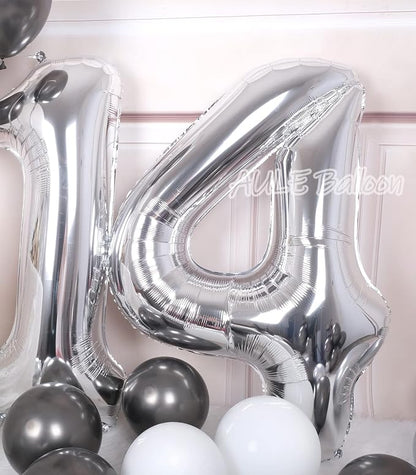 AULE 40 Inch Silver 14 Balloon Number Foil 0-9 Birthday Big Numbers | Birthday - Image 2