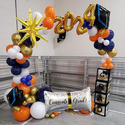 Blue and Orange Graduation Balloons Arch Garland Kit, Prom Graduation Party - Image 4