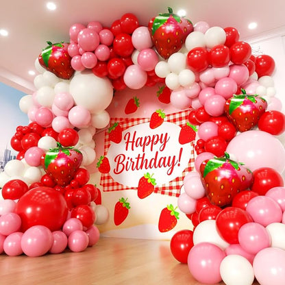 Strawberry Balloons Garland Arch Kit 163pcs by PTGOLUO