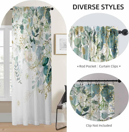 Gold Green Curtains 84 Inches Long Sage Green Leaves Light Filtering Curtain - Image 5