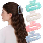 Jayongnee Hair Claw Clips - 4Pcs Medium Clips for Thick or Thin Hair - Square Claw for Women - Rectangle Hair Clips Nonslip Acrylic Hair Accessories for Girls (pink,white,blue,green)
