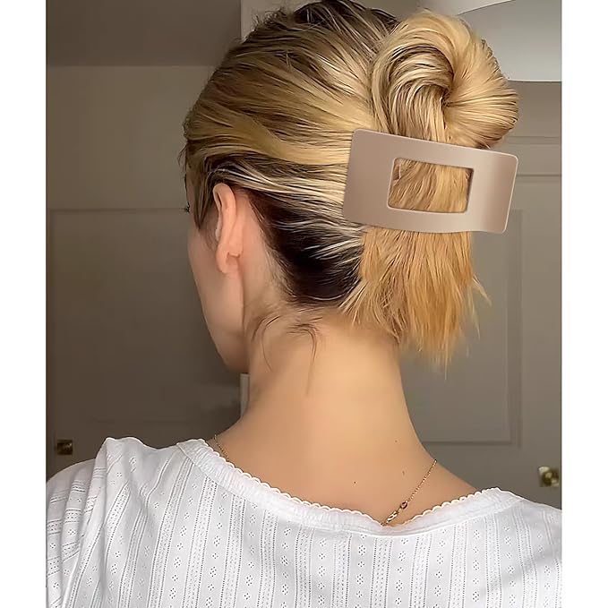 Velscrun Flat Hair Clips for Women Girls, 2 Styles 8 Pcs Lay Flat Claw Clips, Strong Hold French Duck Billed Large Side Hair Jaw Clip for All Hair Types, Fashion Trendy Hair Accessories Brown