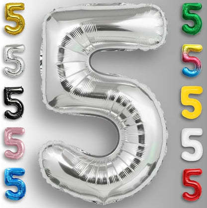 Silver Number Balloon 5 Mylar Foil Balloons 40 inch - Image 4