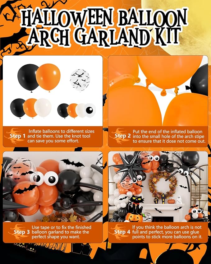 Halloween Balloon Arch Garland Kit, Explosion Star Black Cat Pumpkin Foil - Image 8