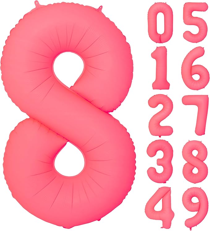 40 IN Fluorescent Red Number 8 Balloon Neon Red digital 8 Foil Balloon | by YOIOZAIZAI