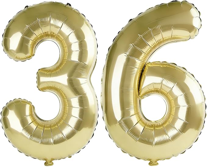40 Inch Number 36 Balloons for 36th Birthday Party Decorations, 0-100 Champagne by FOBELEC