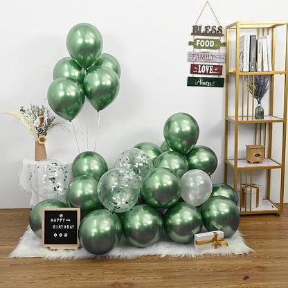 Jobkoo Metallic Green Balloons, 12Inch Chrome Dark Green Balloons 30Pcs Retro - Image 4