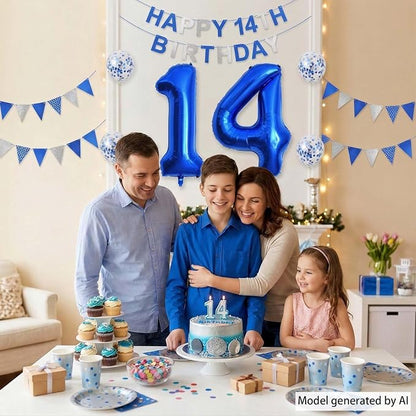 Navy Blue Number 14 Balloon 40 Inch, Shimmering Foil Milestone Party Decor | - Image 2