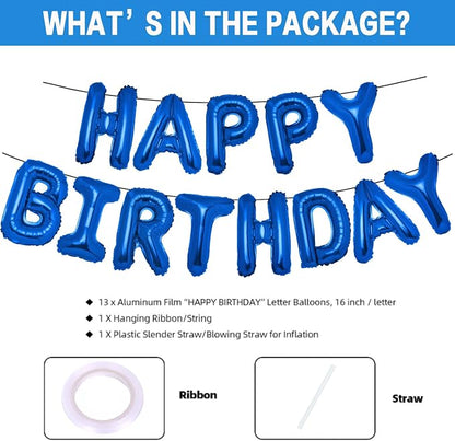 PIGETALE 16 Inch Royal Blue Happy Birthday Balloon Banner, Unisex Party Supplies - Image 7
