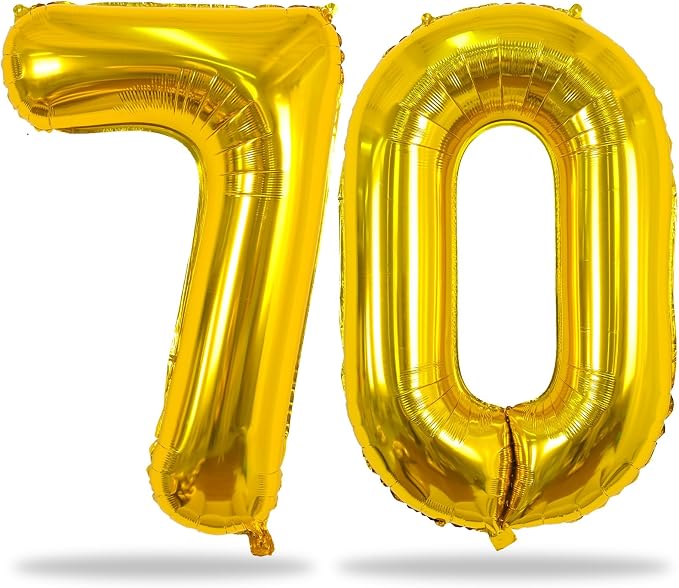 Gold Number 70 Birthday Balloons, 40 Inch Large Gold Mylar Foil Number 7 & 0 by Lingqiang