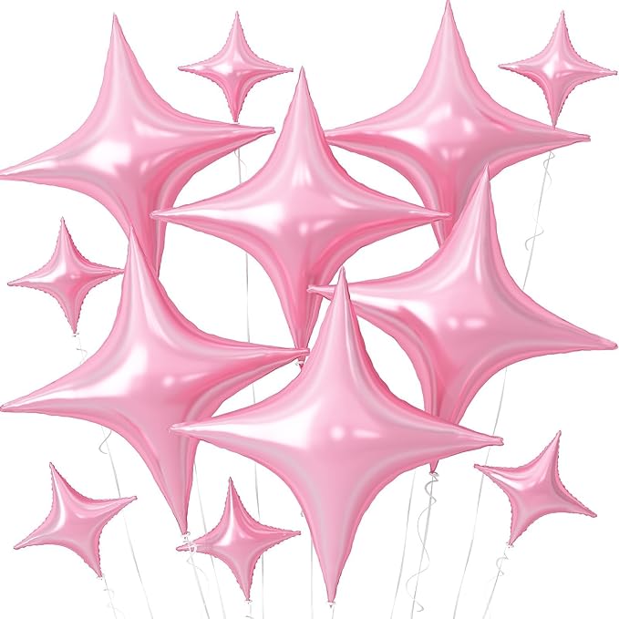 Pink Star Balloons, 26Inch and 10Inch Pink Quadrangle Helium Polyester Film by Adorely