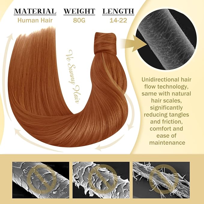 Ve Sunny Hair Extensions Ponytail Real Human Hair Wrap Around Clip in Ponytail Hair Extensions Straight Extensions Human Hair for Women Copper 18inch 80G