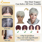 QUEENTAS Grey Hair Toppers for Women with Thinning Hair 360°3D Cover with 5 Clips Short Hair Pieces Wispy Bangs 6"*6" Large Coverage(Gray)