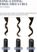 GLAMPALM Professional Curling Iron 1.4" - Long Barrel Ceramic Hair Curler for Women, Korea's No.1 Salon Hot Tool, 5 Temps & 30s Heat-up, 3D Swivel Cord & Dual Voltage, Black (GP628) (1.4")