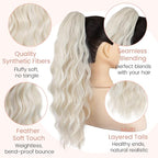Claw Clip Ponytail Extension for Women 18 Inch Wavy Curly Fake Ponytail Clip in Hair Pieces Shoulder Length Fluffy Natural Synthetic Hairpiece for Daily Use (Light Blonde)