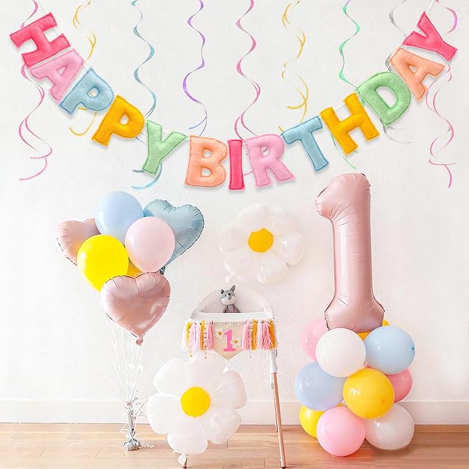 Pre-Strung 3D Pastel Felt Happy Birthday Banner, Macaron Birthday Garland | - Image 7
