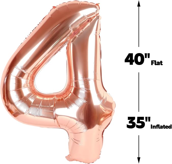 Rose Gold Number 4 Balloon 40 inch, Balloon numbers party supplies, deco photo - Image 2