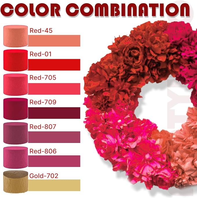 Burgundy Crepe Paper Streamers by PartyWoo: 6 Rolls, 1.8in x 82ft Each - Image 3